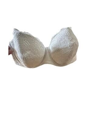 Cacique Women's 42DD Bra Boost Strapless Molded Cup Lined Lace White Plus Size